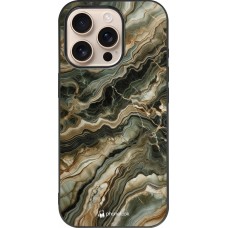 Coque iPhone 16 Pro - Silicone rigide noir Marbre Olive