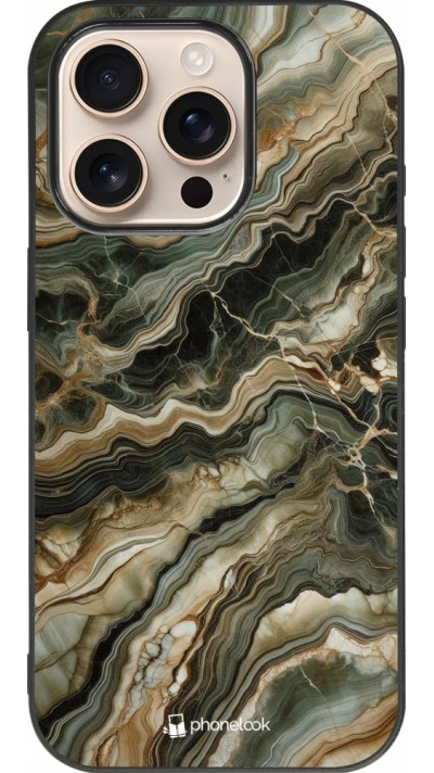Coque iPhone 16 Pro - Silicone rigide noir Marbre Olive