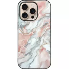 Coque iPhone 16 Pro - Silicone rigide noir Marbre Rose Lumineux