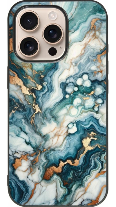 Coque iPhone 16 Pro - Silicone rigide noir Marbre Vert Bleu Doré