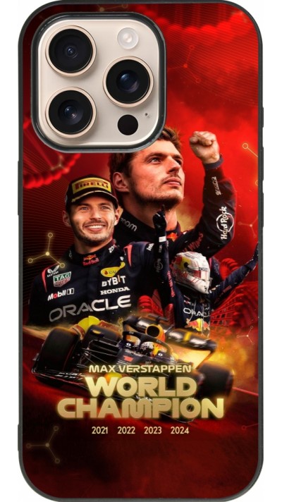 Coque iPhone 16 Pro - Silicone rigide noir Max Verstappen Champion 2023