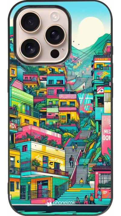 Coque iPhone 16 Pro - Silicone rigide noir Medellin Comuna 13 Art