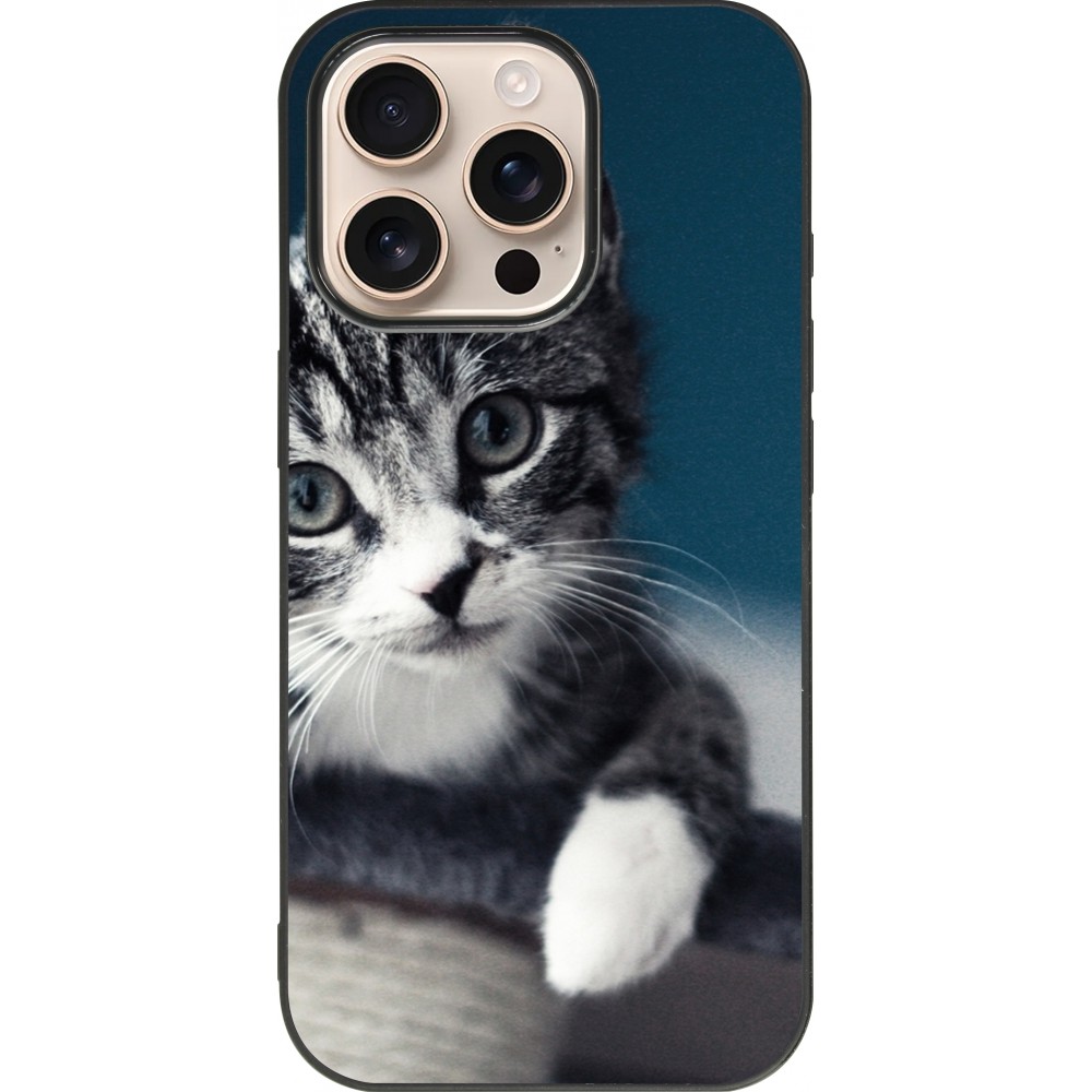 Coque iPhone 16 Pro - Silicone rigide noir Meow 23