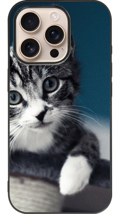 Coque iPhone 16 Pro - Silicone rigide noir Meow 23