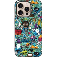 Coque iPhone 16 Pro - Silicone rigide noir Mixed Cartoons Turquoise