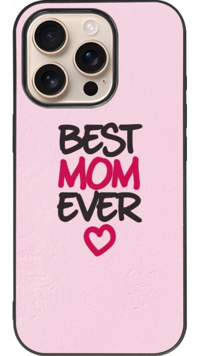 Coque iPhone 16 Pro - Silicone rigide noir Mom 2023 best Mom ever pink