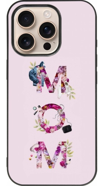 Coque iPhone 16 Pro - Silicone rigide noir Mom 2024 girly mom