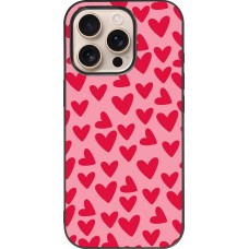 Coque iPhone 16 Pro - Silicone rigide noir Mom 2024 petits coeurs