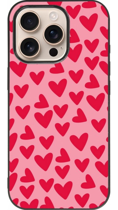 Coque iPhone 16 Pro - Silicone rigide noir Mom 2024 petits coeurs