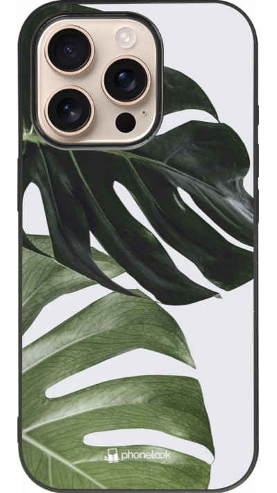 Coque iPhone 16 Pro - Silicone rigide noir Monstera Plant