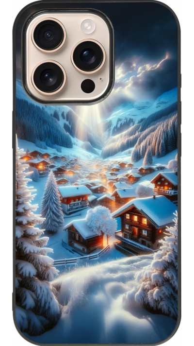 Coque iPhone 16 Pro - Silicone rigide noir Mont Neige Lumière