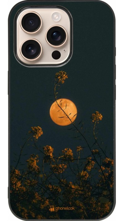 Coque iPhone 16 Pro - Silicone rigide noir Moon Flowers