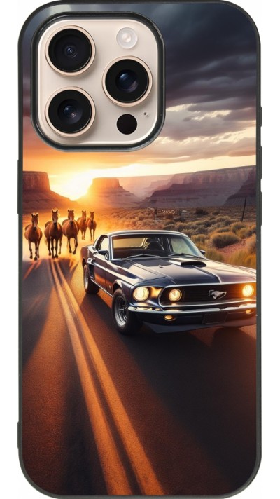 Coque iPhone 16 Pro - Silicone rigide noir Mustang 69 Grand Canyon