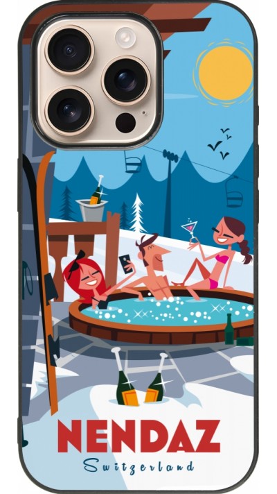 Coque iPhone 16 Pro - Silicone rigide noir Nendaz Mountain Jacuzzi