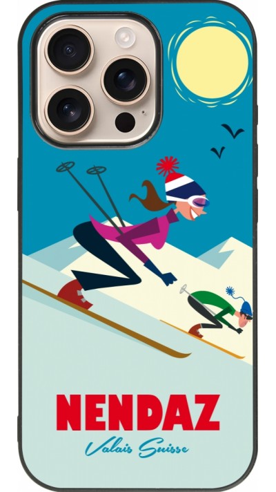 Coque iPhone 16 Pro - Silicone rigide noir Nendaz Ski Downhill