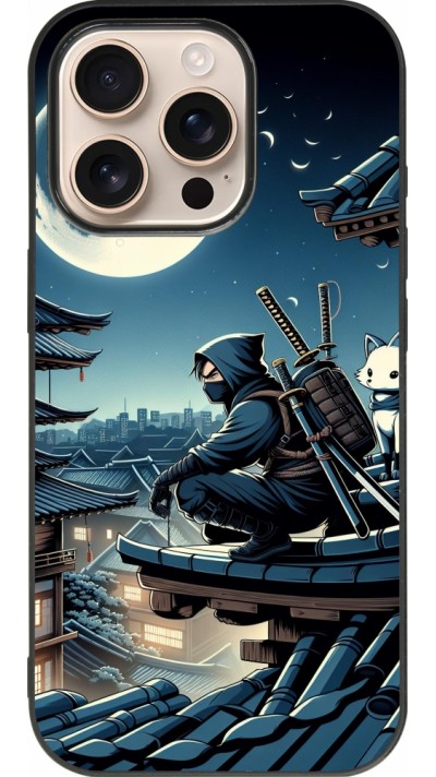 Coque iPhone 16 Pro - Silicone rigide noir Ninja sous la lune