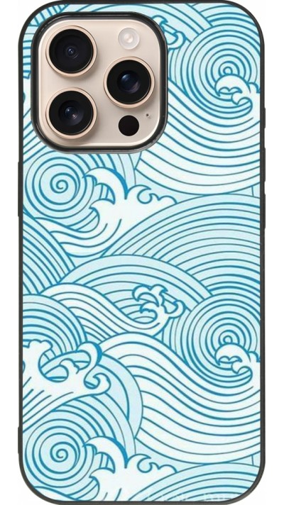 Coque iPhone 16 Pro - Silicone rigide noir Ocean Waves