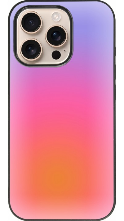 Coque iPhone 16 Pro - Silicone rigide noir Orange Pink Blue Gradient