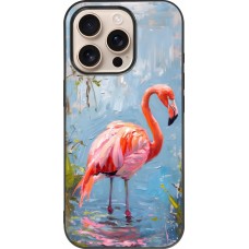 Coque iPhone 16 Pro - Silicone rigide noir Paint Flamingo