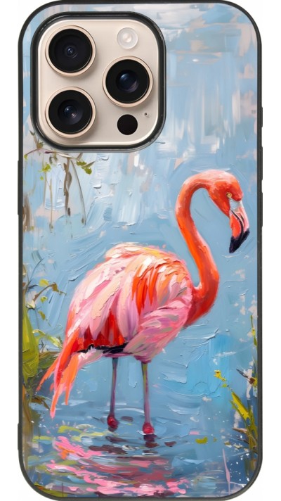Coque iPhone 16 Pro - Silicone rigide noir Paint Flamingo