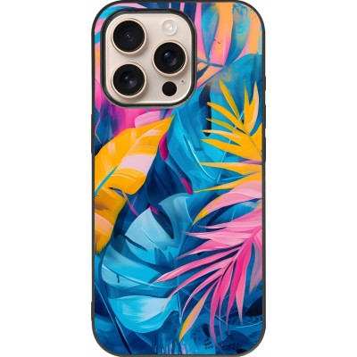 Coque iPhone 16 Pro - Silicone rigide noir Palms Blue