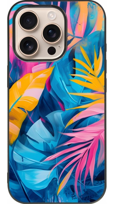Coque iPhone 16 Pro - Silicone rigide noir Palms Blue