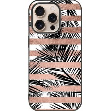 iPhone 16 Pro Case Hülle - Silikon schwarz Palm trees gold stripes