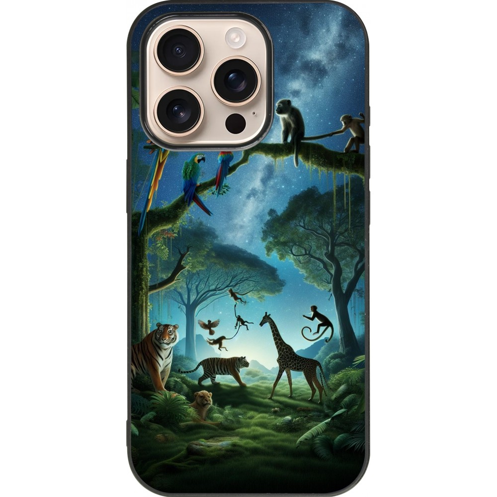 Coque iPhone 16 Pro - Silicone rigide noir Paradis des animaux exotiques