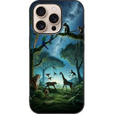 Coque iPhone 16 Pro - Silicone rigide noir Paradis des animaux exotiques