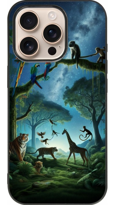 Coque iPhone 16 Pro - Silicone rigide noir Paradis des animaux exotiques