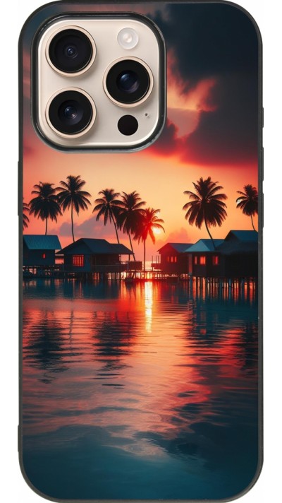 Coque iPhone 16 Pro - Silicone rigide noir Paradis Maldives