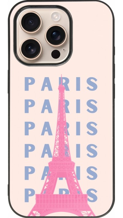 Coque iPhone 16 Pro - Silicone rigide noir Paris Pink Print
