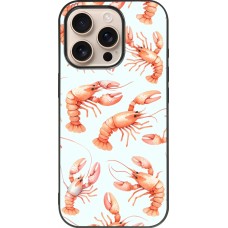 Coque iPhone 16 Pro - Silicone rigide noir Pattern de homards pastels
