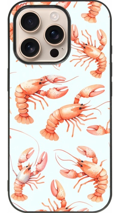 Coque iPhone 16 Pro - Silicone rigide noir Pattern de homards pastels