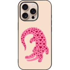 iPhone 16 Pro Case Hülle - Silikon schwarz Pink crocodile 2026