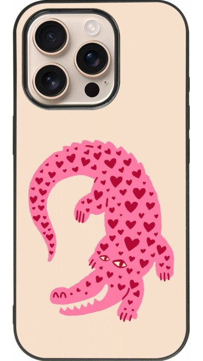 iPhone 16 Pro Case Hülle - Silikon schwarz Pink crocodile 2026
