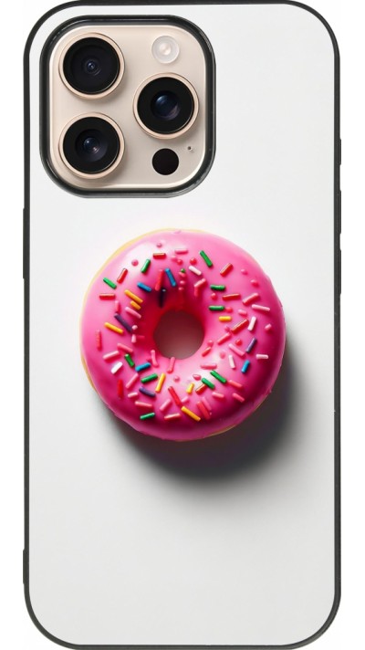 Coque iPhone 16 Pro - Silicone rigide noir Weißer Hintergrund, pinker Donut