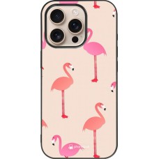 iPhone 16 Pro Case Hülle - Silikon schwarz Pink Flamingos Pattern