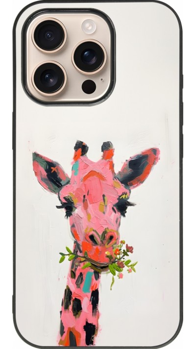 Coque iPhone 16 Pro - Silicone rigide noir Pink Girafe Paint