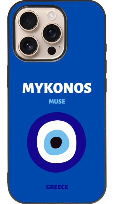 Coque iPhone 16 Pro - Silicone rigide noir Pop Summer Destination Mykonos