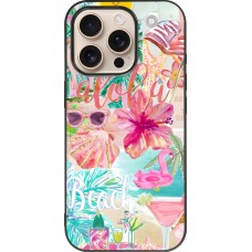 iPhone 16 Pro Case Hülle - Silikon schwarz Preppy Collage Aloha