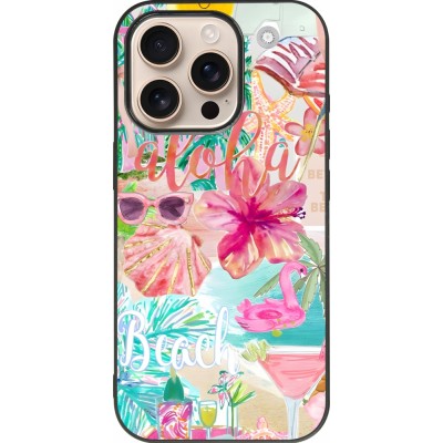 iPhone 16 Pro Case Hülle - Silikon schwarz Preppy Collage Aloha