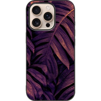 iPhone 16 Pro Case Hülle - Silikon schwarz Purple Light Leaves