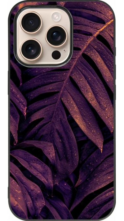 Coque iPhone 16 Pro - Silicone rigide noir Purple Light Leaves