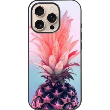 Coque iPhone 16 Pro - Silicone rigide noir Purple Pink Pineapple