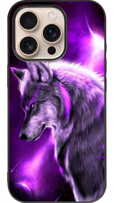 Coque iPhone 16 Pro - Silicone rigide noir Purple Sky Wolf