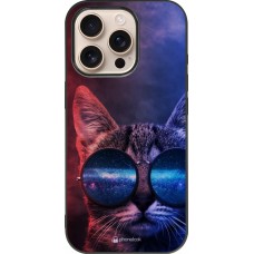 iPhone 16 Pro Case Hülle - Silikon schwarz Red Blue Cat Glasses