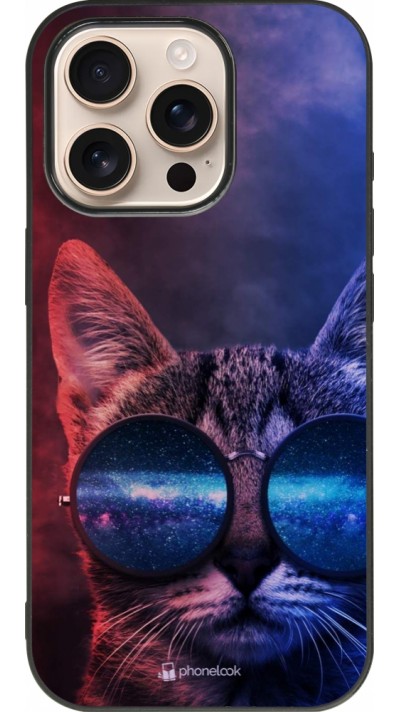 Coque iPhone 16 Pro - Silicone rigide noir Red Blue Cat Glasses