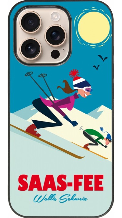 Coque iPhone 16 Pro - Silicone rigide noir Saas-Fee Ski Downhill