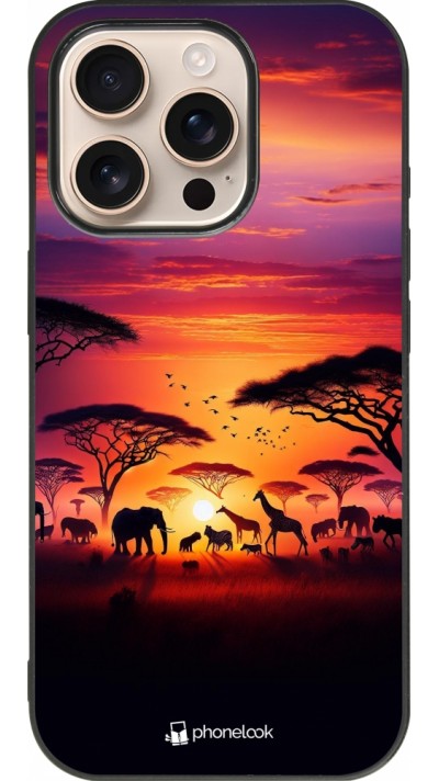 Coque iPhone 16 Pro - Silicone rigide noir Safari sunset wildlife